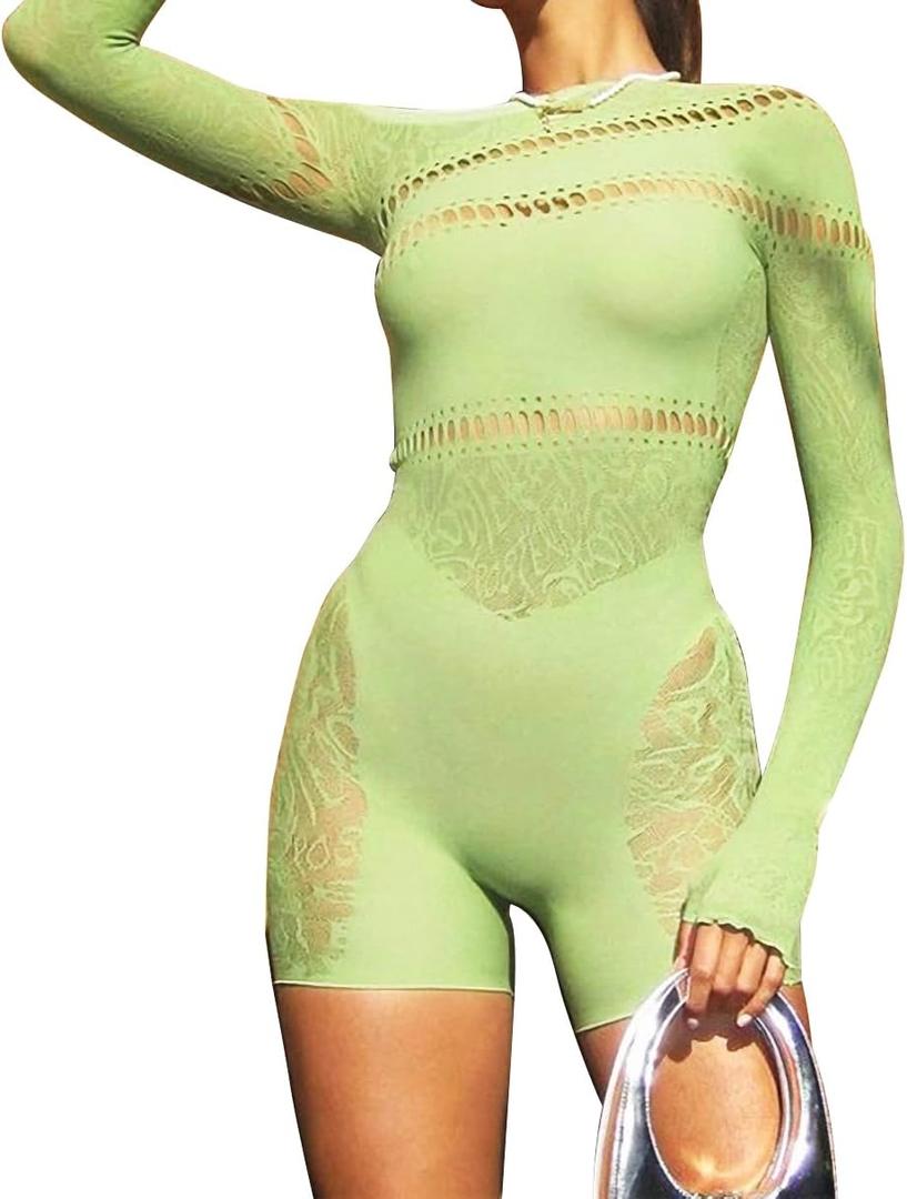 Sexy Club Outfits for Women One Piece Mini Bodycon Lingerie Fishnet Dress Clubwear Rave Party Night Out (Green), One Size