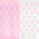 4 Pack Pink Bow Party Backdrop Decoration Pink Bow Foil Fringe Curtains for Girls Bow Birthday Baby Shower Decorations Bridal Shower Bachelorette Party Decor Supplies 3.2ft X 8.2ft