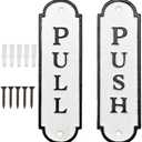 AuldHome Design Push Pull Door Signs (Set of 2); Cast Iron Farmhouse Style Vertical Signs for Home and Business