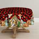 Horaldaily Christmas Tablecloth 7070 Inch Round, Holy Nativity Red Buffalo Plaid Washable Table Cover for Party Picnic Dinner Decor