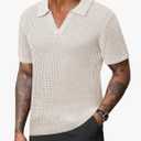 Men's Johnny Collar Polo Shirts Crochet Hollow Out Summer Casual Shirt L