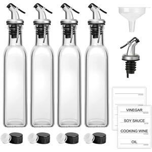 GMISUN Oil Dispenser Bottle for Kitchen, Olive Oil Dispenser Bottle 8oz, Cooking Oil and Vinegar Dispenser Set 4Pack, Olive Oil Decanter Container with Oil Pourer Spout, Funnel & Labels (Clear)