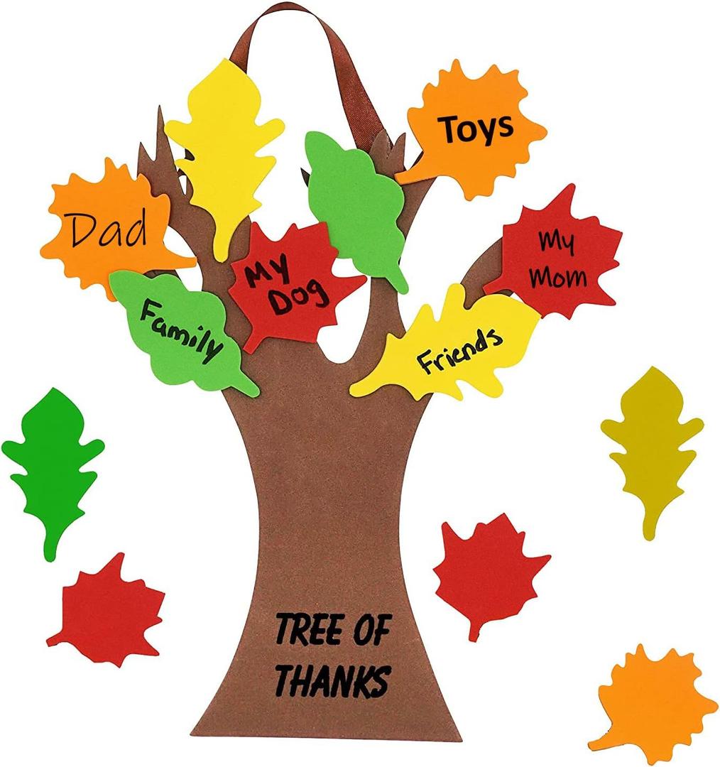 4E's Novelty Thankful Tree Craft Kit 12-Pack, Foam, Self-Adhesive - 11 Tree of Thanks, Thanksgiving Tree Craft, Ideal for Fall Crafts for Kids 4-8, Perfect Gratitude Tree Kit with Leaves to Write On