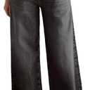 Flamingals Wide Leg Jeans for Women Mid Waist Baggy Stitch Decor Denim Washed Pants Without Belt, Small