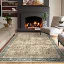 ReaLife Rugs Machine Washable Area Rug - Living Room Bedroom Bathroom Kitchen Entryway Office - Padded Low Pile Stain Resistant Premium - Boho Farmhouse Vintage - Dua - Brown Gray Beige 4' x 6'