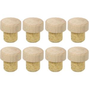 Uxcell 8Pcs T-shaped Stoppers, 0.75inch Diameter Cork Wine Stopper Reusable Wine Bottle Corks Sealing Plug for Wine Beer Beverage Bottle Crafts, Wood Color (19m18 mm)