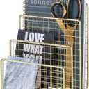 3 Slots Letter Holder, Metal Multifunctional File Holder for Mails, Books, Brochures and Postcards, Desktop Office Organizer Decoration, 5.6 x 3.7 x 7.0, Gold