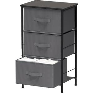 3 Drawer Nightstand Dresser with Wood Top, Dark Grey