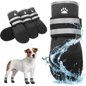 KOOLTAIL Dog Shoes for hot/Cold Pavement, Waterproof Dog Booties to Prevent Licking for Small Medium Large Size Dogs, Anti-Slip Dogs Boots & Paw Protectors Socks for Hardwood Floor, Black S