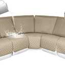 HDCAXKJ 100% Waterproof Reclining Sectional Couch Covers L Shape Recliner Sofa Cover Washable Quilted Soft Pet Dog Corner Recliner Slipcovers with Pockets (5 Seat Recliner Couch, Light Khaki)
