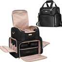 Large Cosmetic Bag with 3 Removable Case, Double Layer Travel Organizer with Inner Dividers and Makeup Brushes Storage Section, Black (Patented Design)