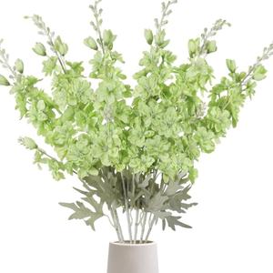 OUKEYI 33.5in 6pcs Fake Flowers Delphinium Artificial Flowers Silk Flowers Larkspur Artificial Flowers Long Stem Flowers for Tall Vase Home Wedding Party Decor (Green)