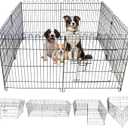 Foldable Metal Dog Playpen, Portable Pet Pen Puppy Exercise Pens 8 Panels Small/Medium Dogs Fence for Yard Indoor&Outdoor RV Travel Camping with Doors for Cat Rabbit Hedgehog