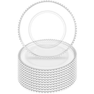 10Pcs Silver Rim Clear Charger Plates Bulk Wedding - 13" Premium Clear Plastic Chargers with Silver Beaded RimDecorative Dinner Charger Plates for Events & Parties