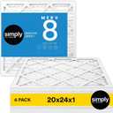 Simply 20x24x1 Air Filter, Merv 8, 6 Pack, For Home AC Furnace & HVAC (Actual Size: 19.75"x23.75"x0.75") DUST, Pet, & Allergy Control