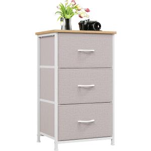Somdot Dresser for Bedroom with 3 Drawers, Storage Organizer Chest of Drawers with Removable Fabric Bins for Closet Bedside Living Room Laundry Entryway Hallway, Ash Grey