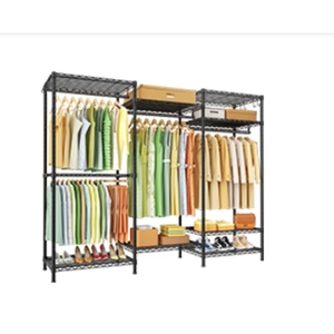 E13 Triple Column Garment Rack (White), 900LBS Capacity, 8-Tier Shelves, 4 Hanger Rods & 8 S Hooks