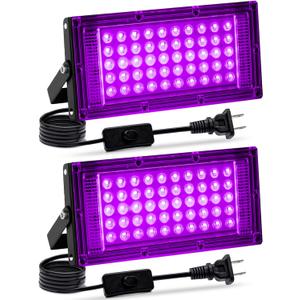 2 Pack 50W Black Light, LED Blacklight with US Plug and Switch, Black Lights for Glow and Neon Parties, Halloween, Body Painting, Birthday Party, Fluorescent Painting and Tapestry