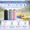 Collapsible Water Bottles, 16oz Capacity Portable Reusable Silicone Water Bottle, Leak-proof, with buckle, foldable storage, Lightweight Durable for Fitness, Cycling, Sports, Camping, Hiking (Grey+Pink)