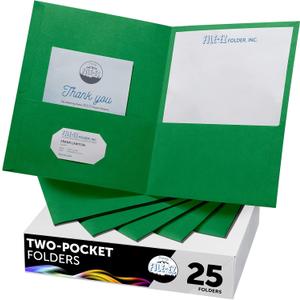 FILE-EZ Two-Pocket Folders, Green, 25-Pack, Textured Paper, Letter Size (EZ-32560)