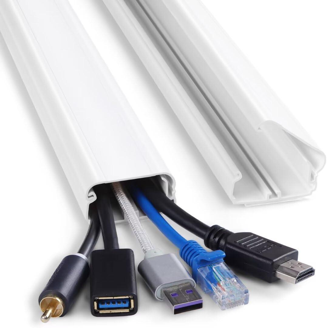 Cord Cover Wall 32in, TV Cord Hider for Wall Mounted TV, Large Cable Hider Kit for 3-6 Cords, Wire Management Raceway, White Wire Hider Concealer, 2 x L15.8in, W1.5in H0.75in