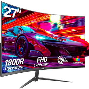 Gawfolk 27 inch Curved Gaming Monitor,144Hz/180Hz PC Monitor Full HD 1080P, Frameless 1800R Computer Display with FreeSync & Eye-Care Technology, Wall Mountable, DP, HDMI Port (Black)