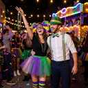 Vicenpal Mardi Gras Costume for Women, 9 Pcs Complete Carnival Outfit Set with Tutu Skirt, Sequin Hat, Feather Mask, Suspenders, Beads Necklace and Striped Socks for Tuesday Parade Party