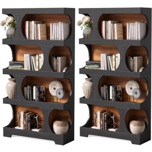 LITTLE TREE 4-Tier Large Bookshelf Set 2, All Wooden 70.8-Inch Tall Bookcase with Storage Shelves, Modern Display Rack, Black Open Book Shelf for Living Room, Bedroom, Office