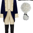 ReliBeauty Washington Costume Boys Hamilton American Colonial Uniform with Wig, Size 150