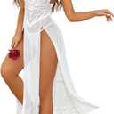 Avidlove Women Lingerie Dress Long Lace Babydoll Chemise Side Split Night Gowns V Neck Mesh Nightdress (XX-Large, White)