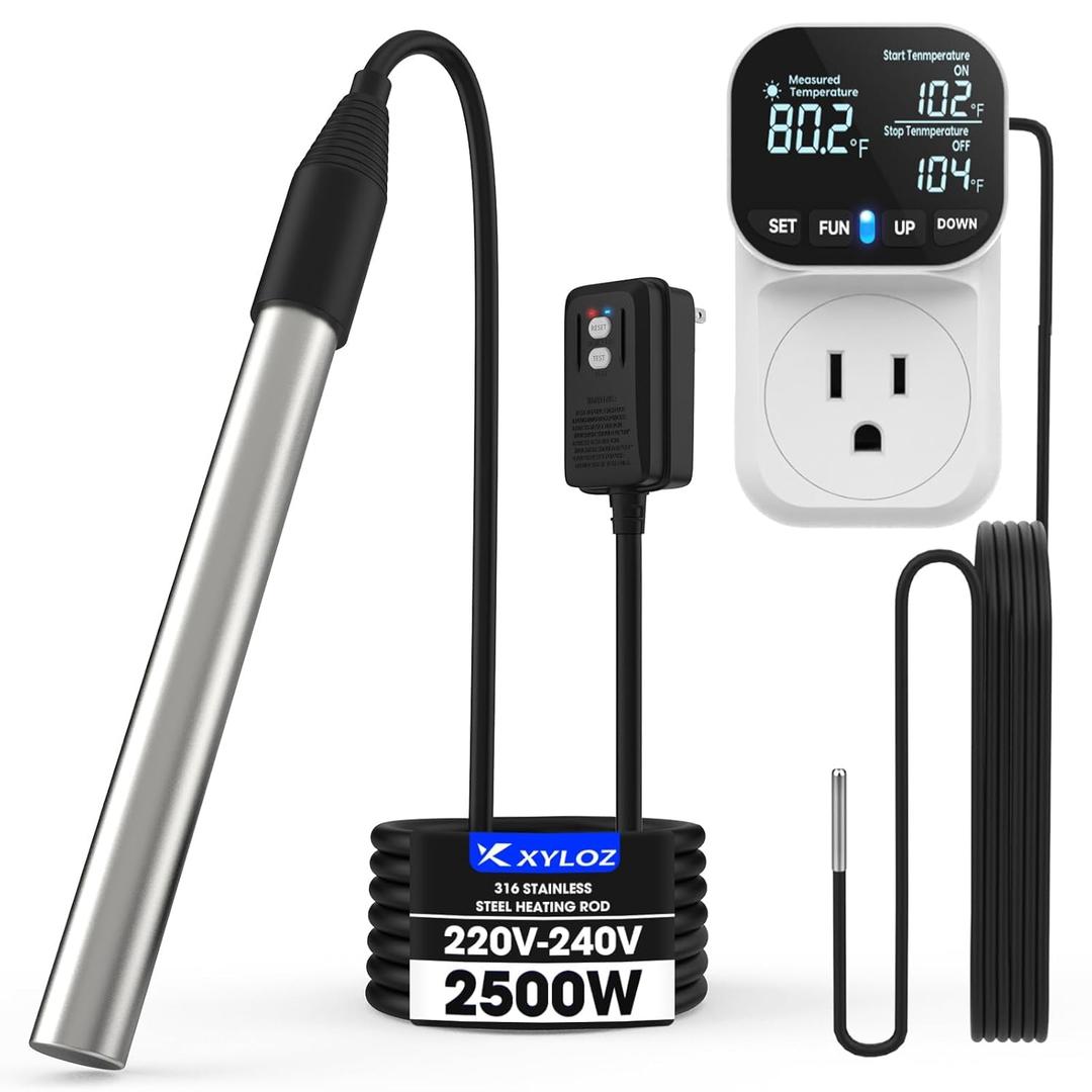 240V 2500W Portable Hot Tub heater, Immersion Water Heater with Thermostat & GFCI, Fully Submersible Bathtub Heater for Hot Tub, Bathtub, Sink, Washbasin, Swimming Pool, Water Storage Tank