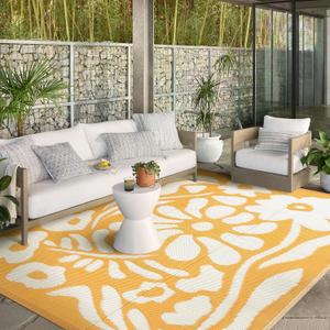 Wonnitar Outdoor Rugs 8x10,Waterproof Large Plastic Outdoor Patio Rug Clearance, Reversible Outside Portable Camping Mat, Abstract Floral Lightweight Carpet for Balcony Beach RV Camper (Orange, 8'x10')