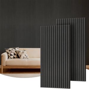 TONOR Wood Wall Panels for Interior Wall Decor, 2 Pack 47.2"x23.6"(15.5ft) Wood Slat Acoustic Panels, Soundproof Wall Panels for Noise Cancelling and Decoration, Living Room, Bedroom, Office, Black