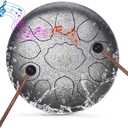 Professional Steel Tongue Drum for Adults & Kids - 8 inch Hand Percussion Instrument Rain Drum with 11 Notes for Yoga, Meditation, Music Therapy & Concerts Play (Silver, 8 Inch