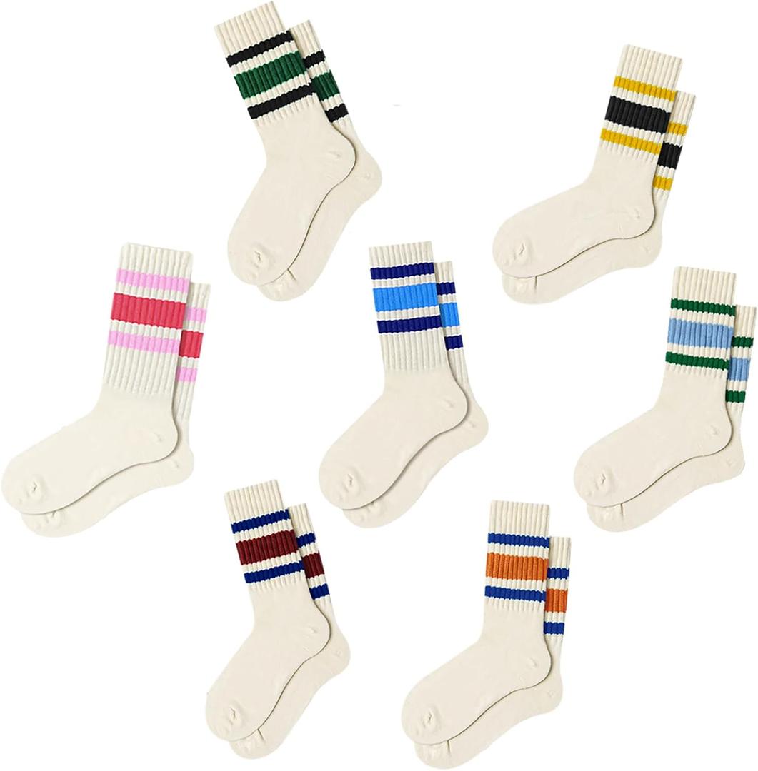 Fszsaa Fun Novelty Retro Striped Crew Socks For Women Sporty Calf Casual Cotton Tube Socks Women (7pack for Week Plan a)