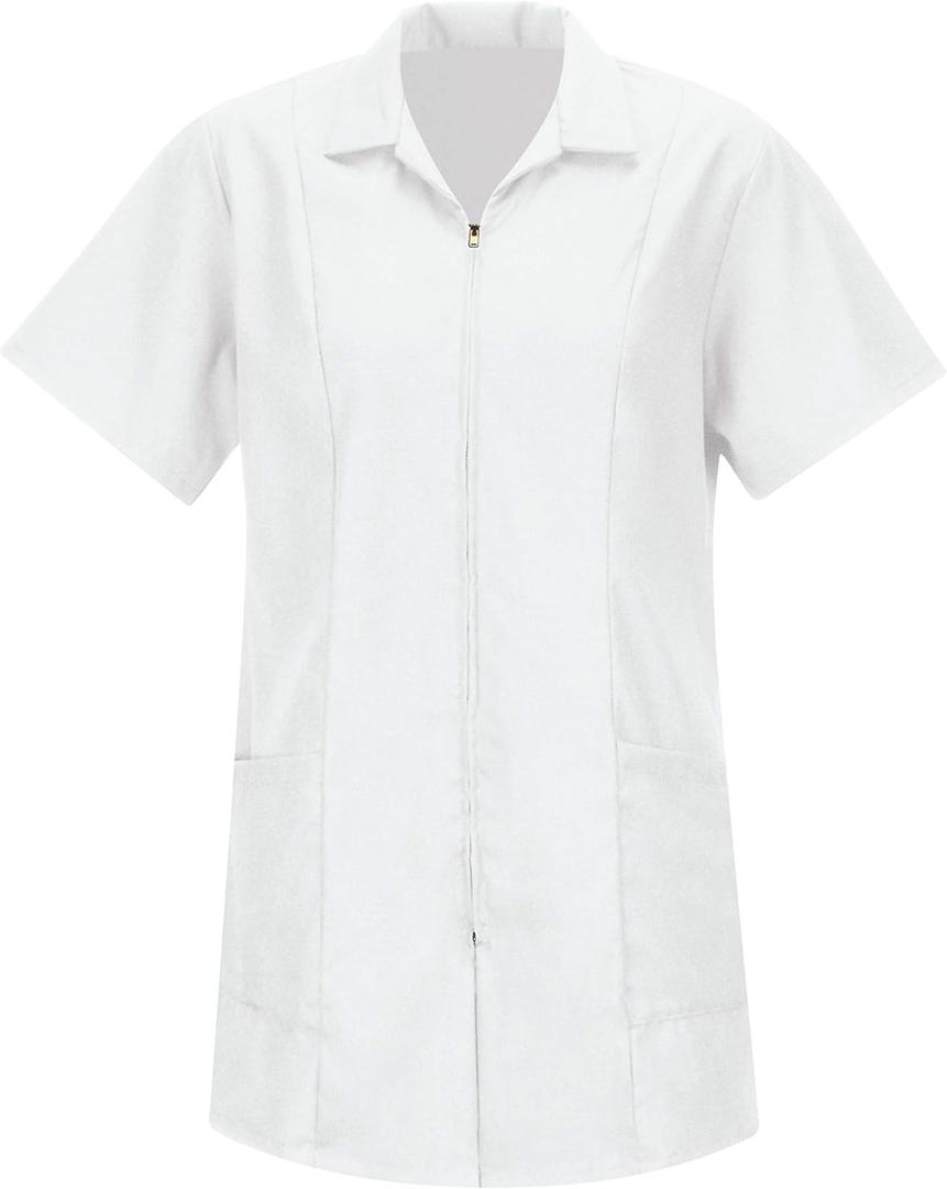 Red Kap Women's Zip-Front Smock (Large, White)