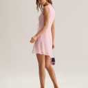 RIHOAS Womens Sleeveless Dress Elegant Mesh Ruffles Sexy V Neck Bodycon Mini Dress Party Fitted Cocktail Mini Dresses (Pink, XS)