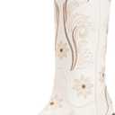 IUV Cowboy Boots For Women Mid Calf Cowgirl Boots Embroidered Pull-On Tabs Snip Toe Boot, size 8 (White)