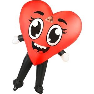 Red Love Heart Inflatable Costume Adult Funny Blow Up Valentines Day Outfit Wedding Party Holiday Mascot Fancy Dress