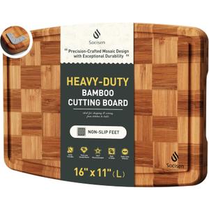Heavy Duty Bamboo Cutting Board Non Slip Heavy Duty Over Sink Wooden Wood Cutting Board for Kitchen Chopping Board Extra Large Big Small Best House Warming Gift (16*11 in)