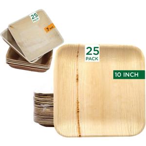 Raj Palm Leaf Plates [50-Pack] 25 x 10" Plates & 25 x 7" Bowls like Bamboo plates Disposable, Decorative Compostable Tableware for wedding, Lunch, Dinner, Birthday, Camping, Outdoor BBQ, Picnic