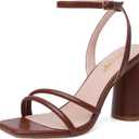 RIBONGZ Block Heels Prom Heeled Sandals for Women Chunky Square Open Toe Strappy High Heels Ankle Strap Wedding Bridal Shoes High Heel Sandals for Party Dress (7, Brown)