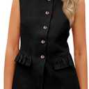 Cicy Bell Womens Blazer Vest Tops Crew Neck Ruffle Flap Pockets Sleeveless Suit Vests Summer Business Casual Outfits