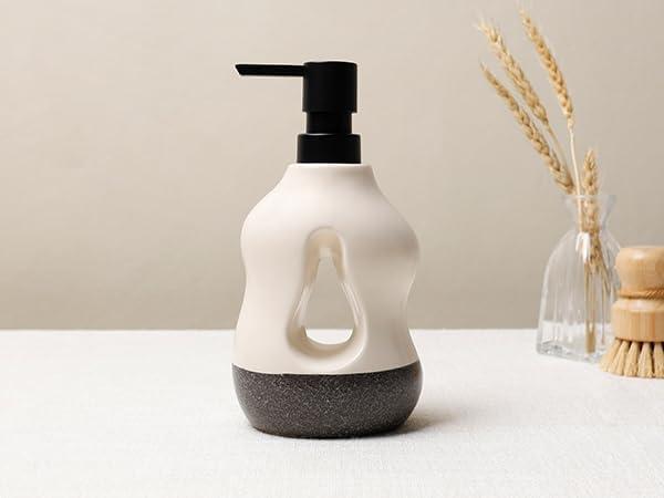 BosilunLife Ceramic Soap Dispenser - Soap Pump Dispenser Bathroom Kitchen Modern Farmhouse Elegant Refillable Soap Dispenser Lotion Hand Pump Dispenser for Kitchen Sink (Beige, 14.5oz)