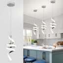 Modern Spiral LED Pendant Lights Kitchen Island, 22W Adjustable Height Hanging Light Fixture 4000K Chrome Chandelier for Dining Room Cafe Table, 1 Pack