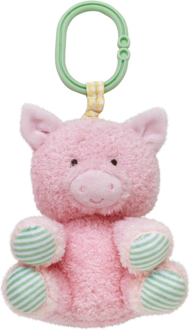 Baby Starters Magic Years Pig Chime Toy with Pull and Jiggle Vibration Feature and Travel Hook, Farm Theme, Pink, 8 inch with Hook