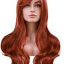 BERON Auburn Wigs Long Curly Wavy Women Wigs with Bangs Red Brown Wave Heat Resistant Synthetic Wigs for Cosplay Daily Wig Cap Included