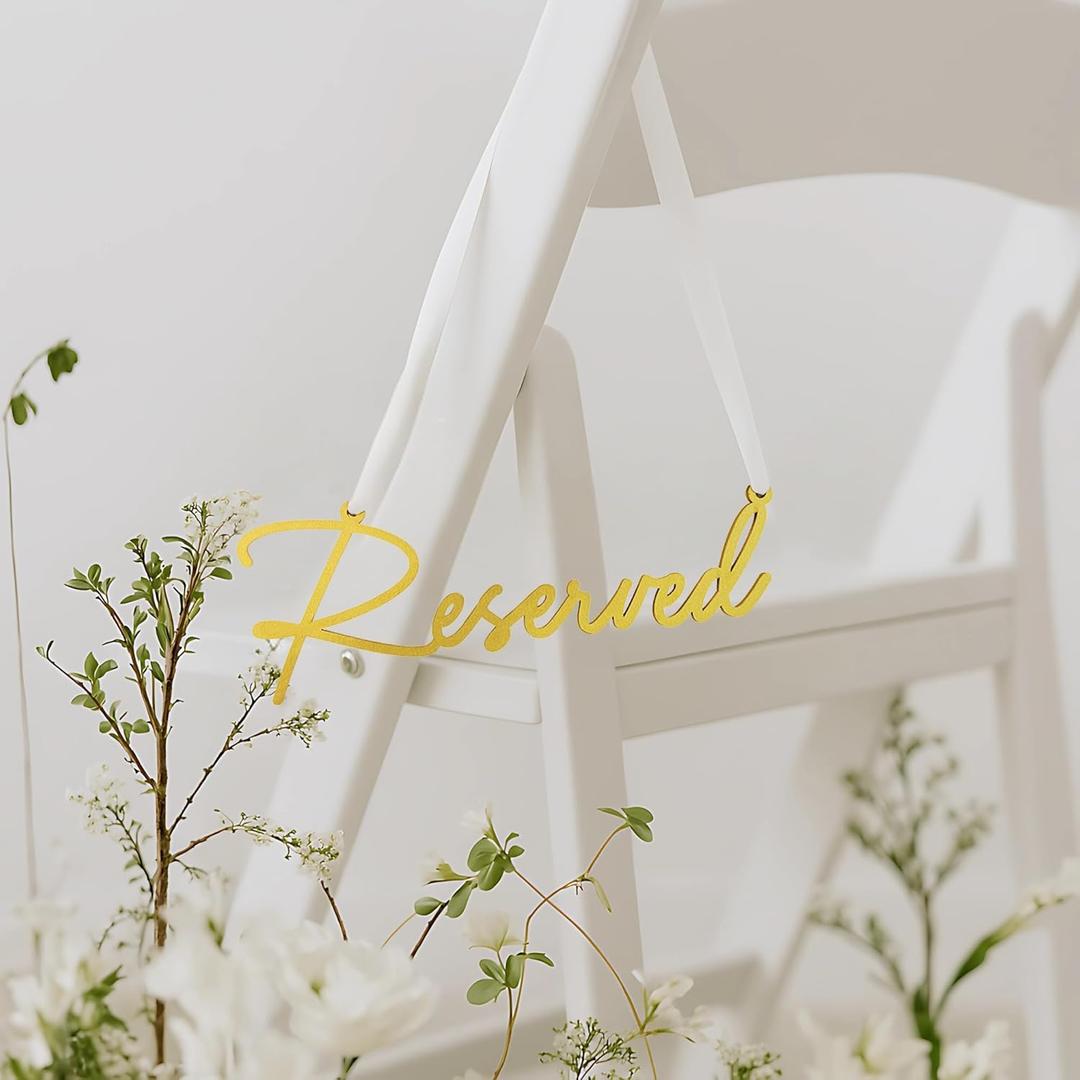 Gold Reserved Seating Signs For Chairs - 6 Pcs Row Reserved Signs For Wedding Chairs, Wood Church Sign For Wedding Ceremony Decoration