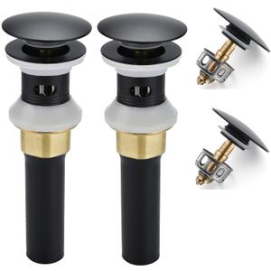 Bathroom Sink Drain,2 Pack Drain Stopper Bathroom Sink with Overflow,Pop Up Drain Assembly with Detachable Strainer Basket,Built-in Anti-Clogging Strainer,Stainless Steel Mattle Black (Mattle Black-2 Pack)