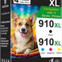 910XL Ink Cartridges Combo Pack for HP 910 Ink Cartridges for HP Printers HP910XL 910 Multipack XL Color HP910 910XL Black and Color Combo Pack Work for Office Jet Pro 8020 8010 8015 Printers, 4 Pack
| Black Cyan Magenta Yellow
